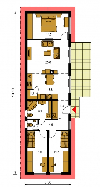Grundriss des Erdgeschosses - BUNGALOW 136